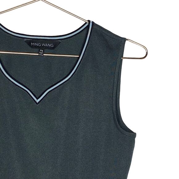 Ming Wang Womens Petite Small Sweater Shell Gray Sleeveless Tank Top Blue Stripe - Picture 3 of 8
